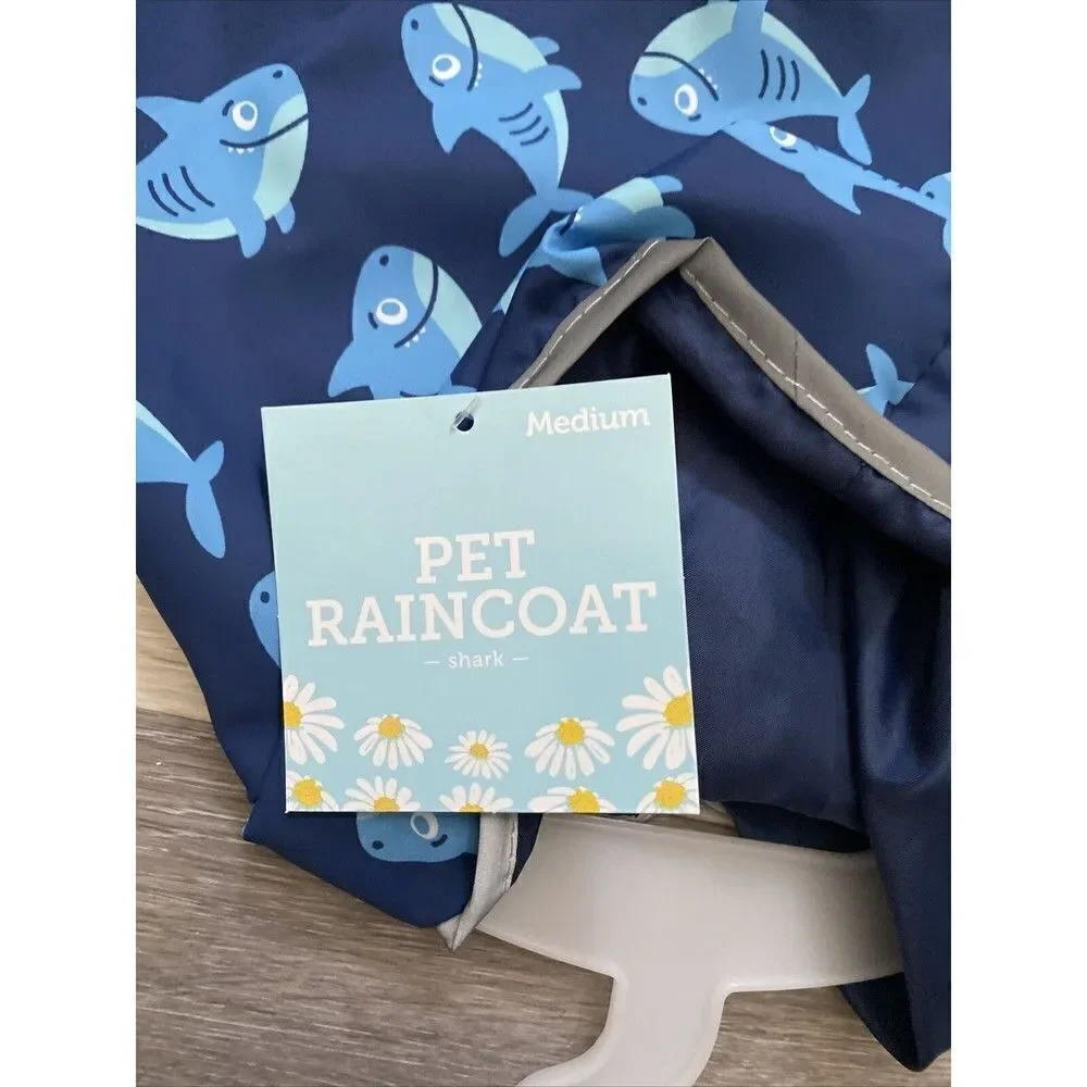 NWT Dog Pet Reflective Raincoat Poncho Sharks Large